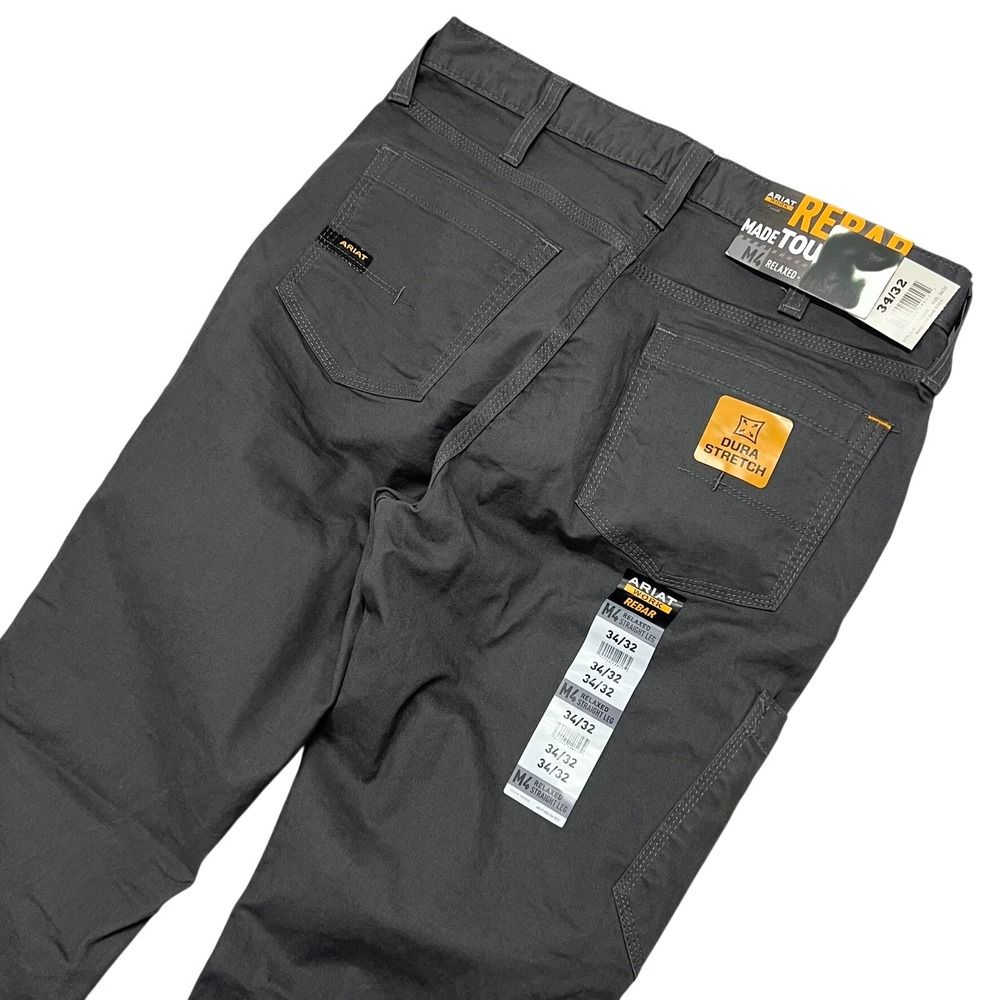 Ariat Rebar M4 Work Pants Mens 34x32 Iron Grey Relaxed Straight DuraStretch New